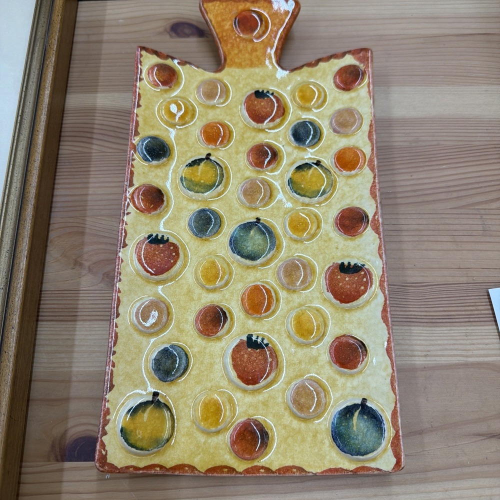 Italica Ars hand painted fruit & berries bright tray with hole to hang for decor